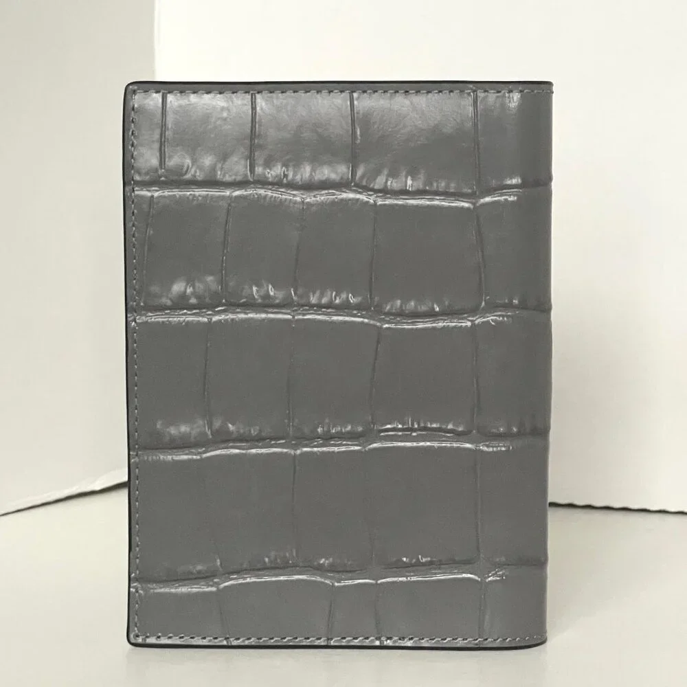 Coach Slim Passport Card Case Charcoal Croc Leather CW445